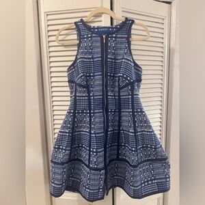 Anthropologie Blue and White Checked Zip-Front Dress